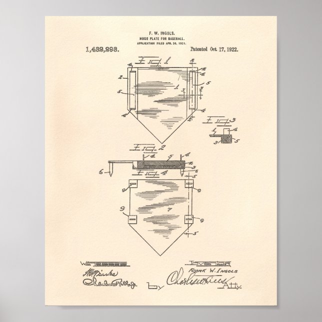 Zuhause Plate Baseball 1922 Patent Art Old Peper Poster (Vorne)