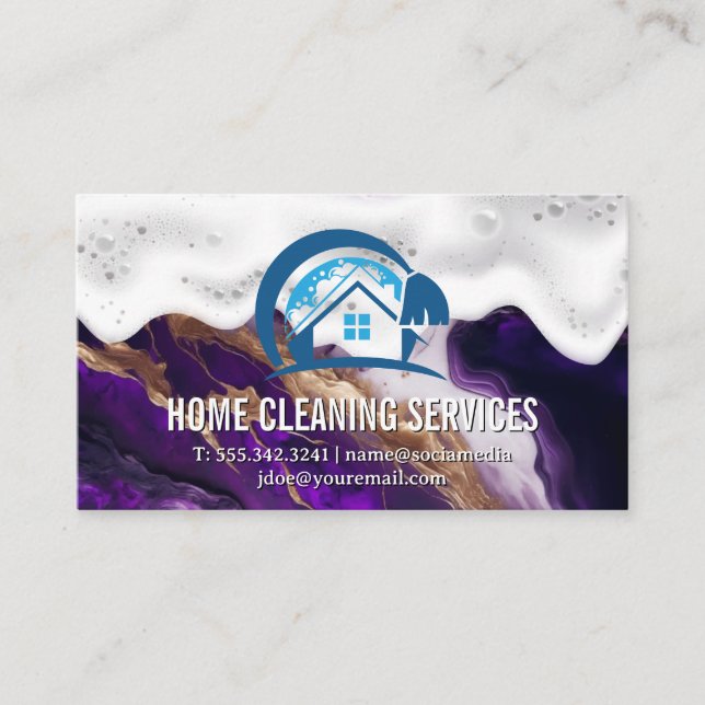 Zuhause-Reinigung | Soap Suds | Lila Metallic-Marm Visitenkarte (Vorderseite)