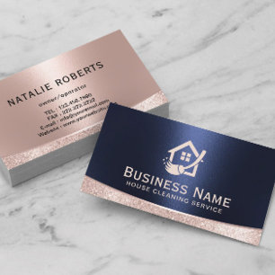 Zuhause-Reinigung von-Logos Rose Gold & Navy Visitenkarte