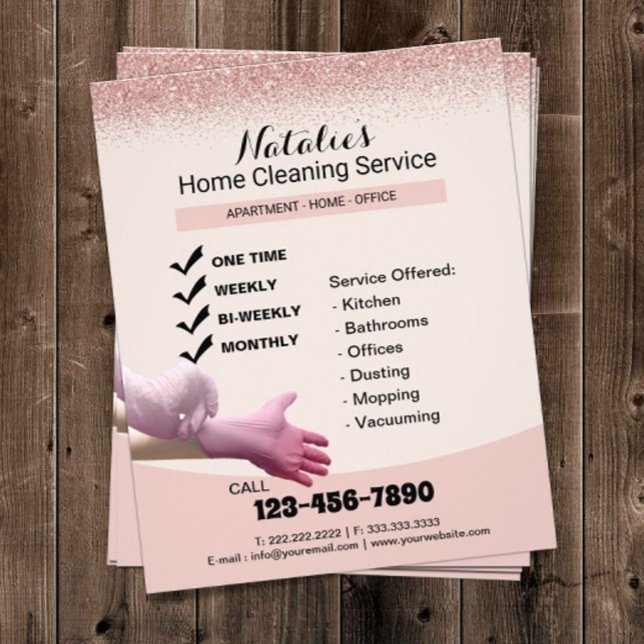 Zuhause-Reinigungsservice Rosa Rose Gold Glitzer Flyer (Von Creator hochgeladen)