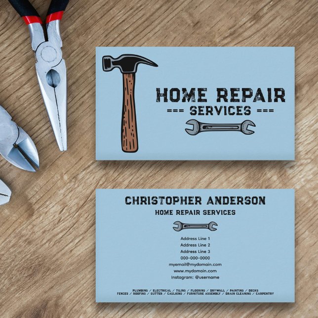 Zuhause Repair Service Blue Visitenkarte (Home Repair Service Blue Business Card)