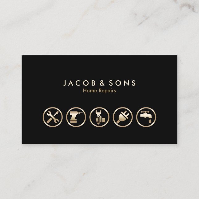 Zuhause repariert Gold Icons Business Card Visitenkarte (Vorderseite)