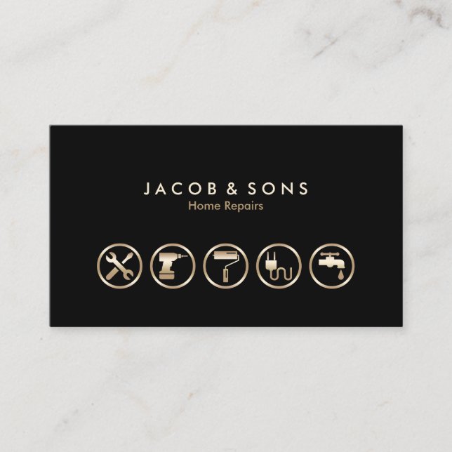Zuhause repariert Gold Icons Business Card Visitenkarte (Vorderseite)