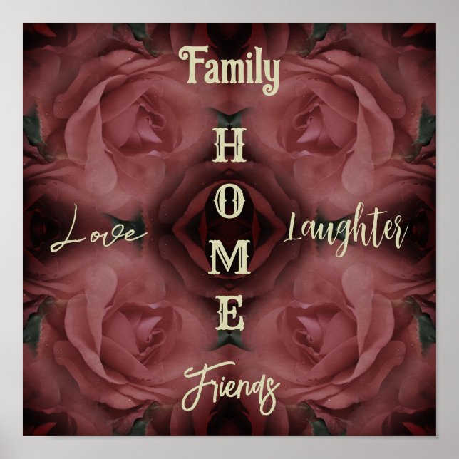 Zuhause Rote Rose Abstrakt Inspirationswörter Poster (Vorne)