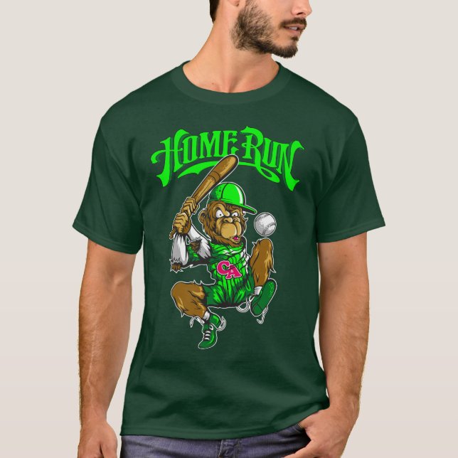 Zuhause-Run Monkey CA-Team Plays Baseball T-Shirt (Vorderseite)