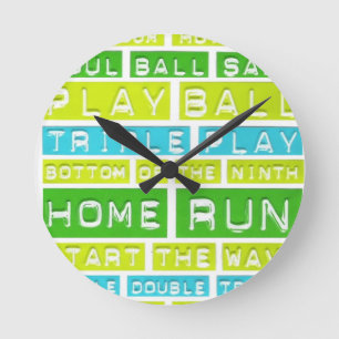 Zuhause-Run, Play-Ball, Grün, Blau und Weiß Runde Wanduhr