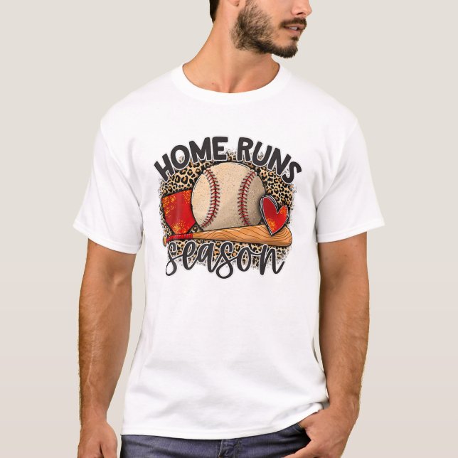 Zuhause Runs Season Baseball Mama Game Day Leopard T-Shirt (Vorderseite)
