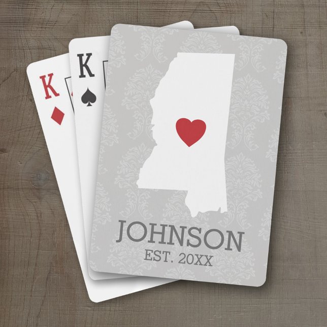 Zuhause Staat Karte Kunst Individuelle Name Missis Spielkarten (Personalized Playing Cards with a State Map, Movable Heart and Name)