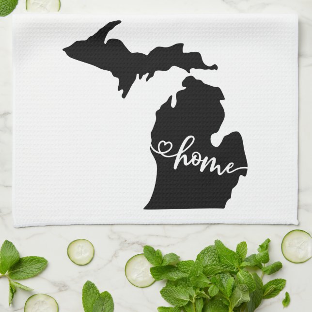 Zuhause Staat Kontur Herz Michigan Küchentuch (Gefaltet)