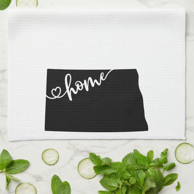 Zuhause Staat Kontur Herz Nord Dakota Geschirrtuch (Gefaltet)