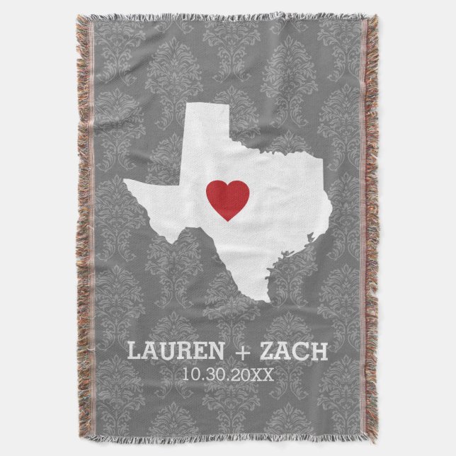 Zuhause Staat Map Art - Custom Wedding Texas Decke (Vorderseite Vertikal)
