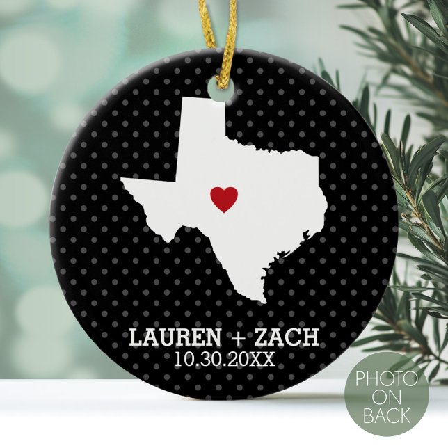 Zuhause Staat Map Art - Custom Wedding Texas Keramik Ornament (Personalized Photo Ornament)