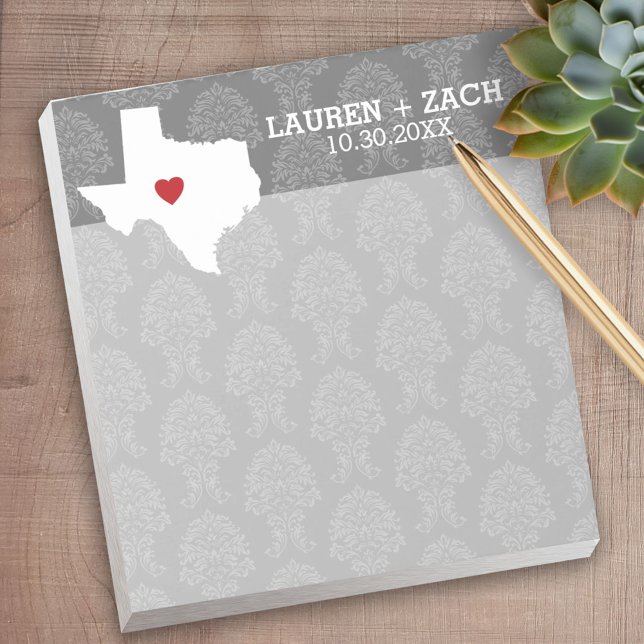 Zuhause Staat Map Art - Custom Wedding Texas Notizblock (Personalized Notepad - a fun gift or useful promotional product)