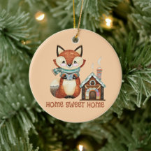 Zuhause Süßes Zuhause Adorable Fuchs mit Tasse Kaf