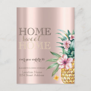 Zuhause, süßes Zuhause, Blumiger Ananas,Roségold  Ankündigungspostkarte