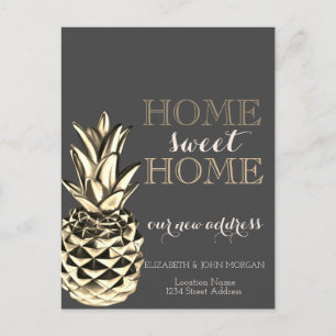 Zuhause süßes Zuhause, Gold Metallische Ananas Ankündigungspostkarte