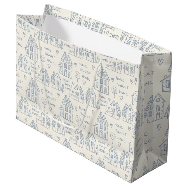 Zuhause Süßes Zuhause-Packpapier Große Geschenktüte (Vorderseite Schrägansicht)
