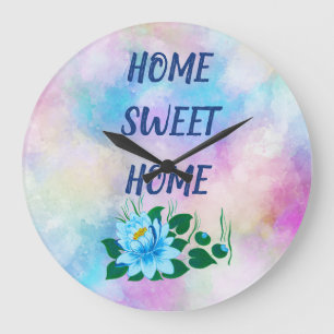 Zuhause Süßes Zuhause, schöne blaue Blume Große Wanduhr