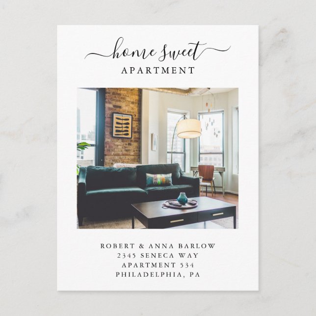 Zuhause Sweet Apartment New Address Foto Moving Ankündigungspostkarte (Vorderseite)