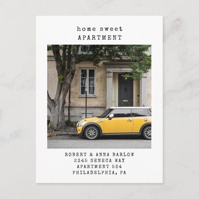 Zuhause Sweet Apartment New Address Foto Moving Ankündigungspostkarte (Vorderseite)