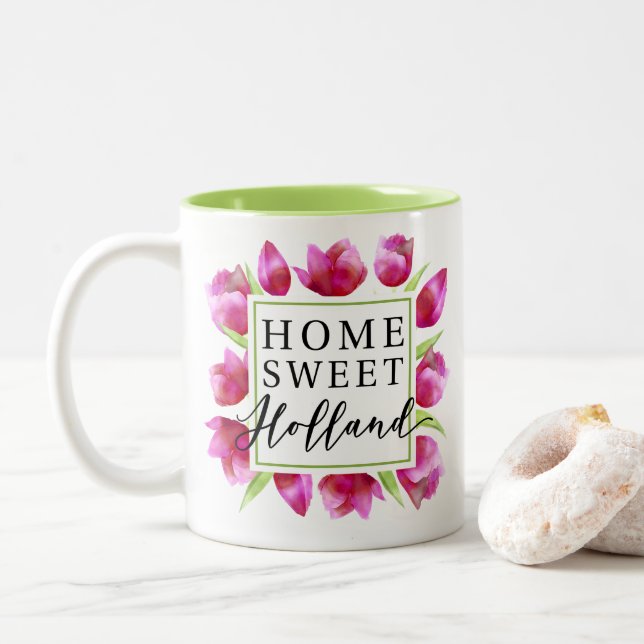 Zuhause Sweet Holland: Pink Tulips Dutch Tulpen Ge Zweifarbige Tasse (Mit Donut)