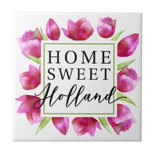 Zuhause Sweet Holland: Pink Tulips Dutch Tulpen Gi Fliese (Vorderseite)
