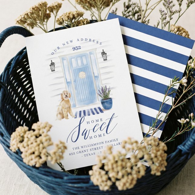 Zuhause Sweet Zuhause Blue Coastal Watercolor Fron Ankündigung (Home Sweet Home Blue Coastal Watercolor Front Door Announcement)