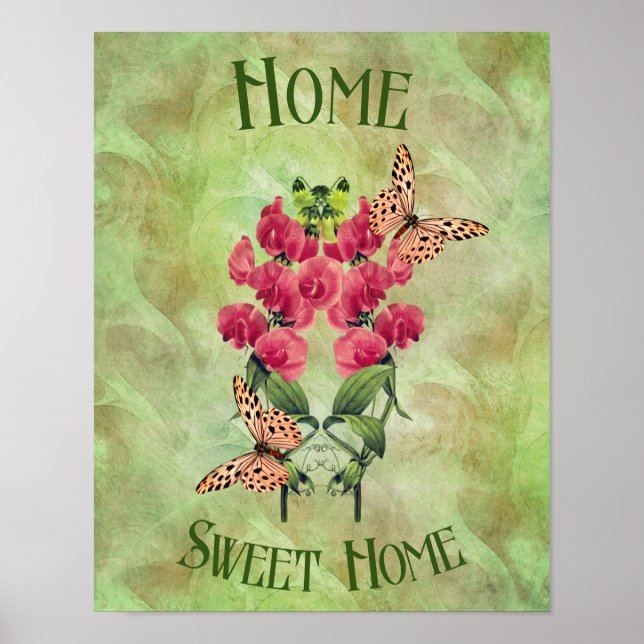 Zuhause Sweet Zuhause Blume und Schmetterlinge Poster (Vorne)