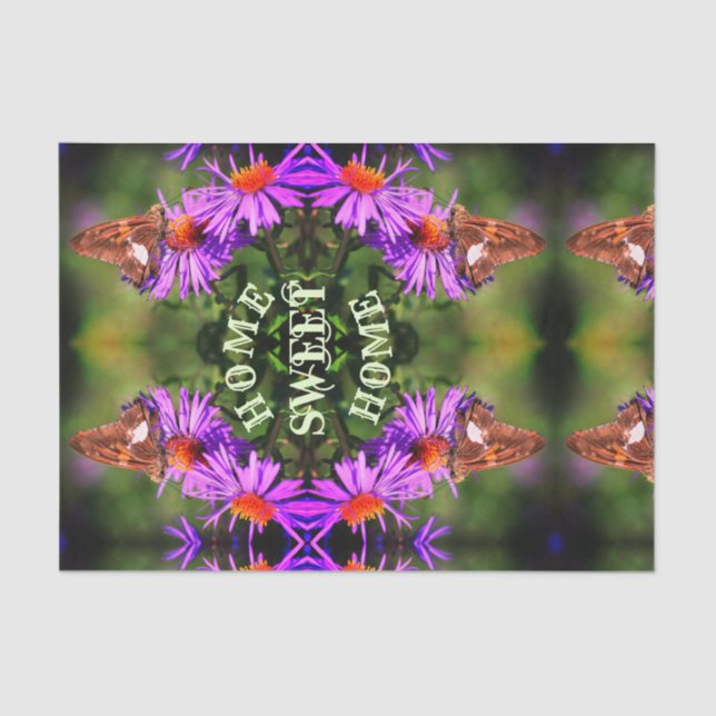 Zuhause Sweet Zuhause Butterfly Blumen Decoupage Seidenpapier (Vorderseite)