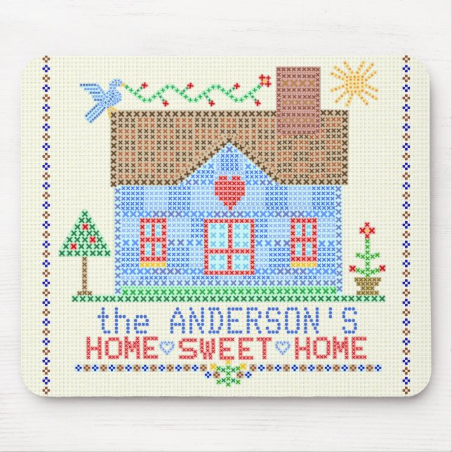 Zuhause Sweet Zuhause Cross Stitch House Personali Mousepad (Vorne)