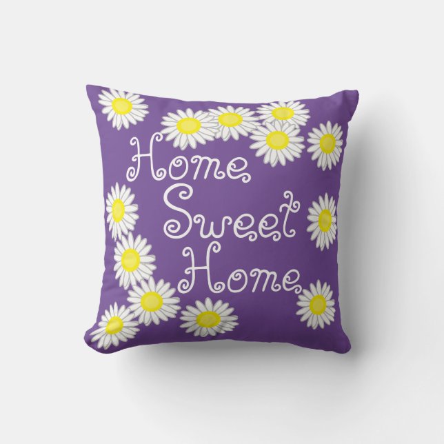 Zuhause Sweet Zuhause Daisy Lila Weiß und Gelb Kissen (Vorderseite)