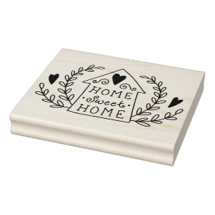 Zuhause Sweet Zuhause Doodle House mit Herz und Bl Gummistempel