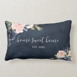 Zuhause Sweet Zuhause Floral Watercolor Navy Kisse Lendenkissen