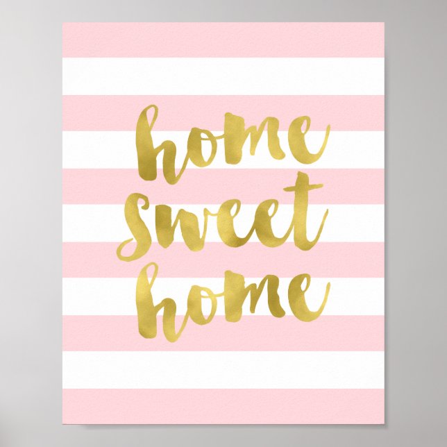 Zuhause Sweet Zuhause Gold und Rosa | Art Print Poster (Vorne)