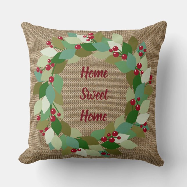 Zuhause Sweet Zuhause | Holiday Imitats Burlap Kissen (Vorderseite)