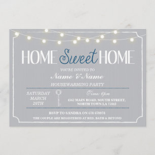 Zuhause Sweet Zuhause Housewarming Grau White Key  Einladung