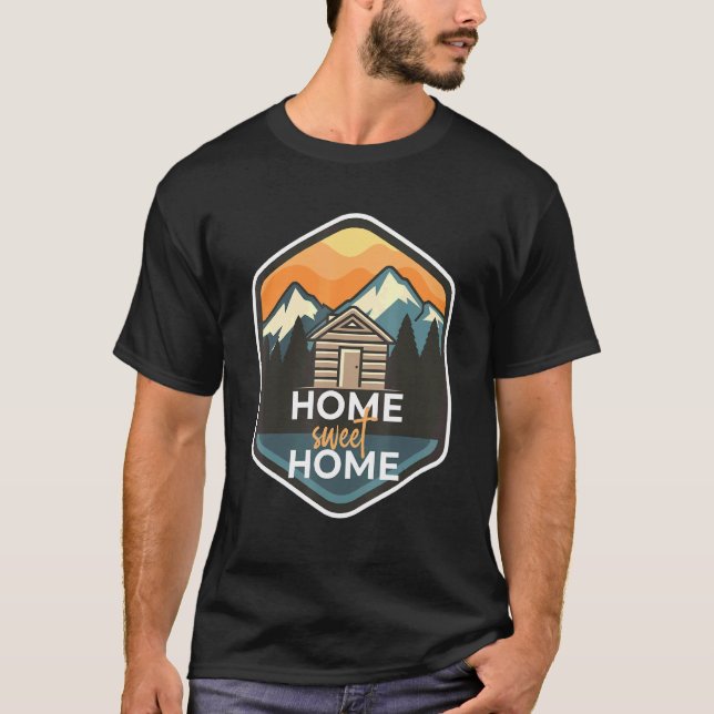 Zuhause Sweet Zuhause Log Cabin Camper im Wald T-Shirt (Vorderseite)