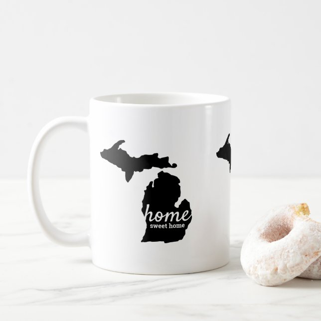 Zuhause Sweet Zuhause Michigan Silhouette Kaffeetasse (Mit Donut)