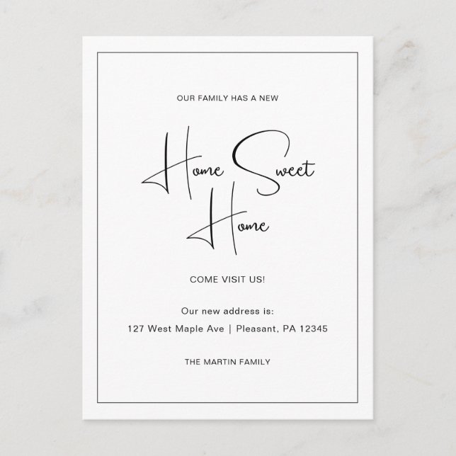 Zuhause Sweet Zuhause Neue Ankündigung zur Adresse Postkarte (Vorderseite)