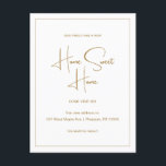 Zuhause Sweet Zuhause Neue Ankündigung zur Adresse Postkarte<br><div class="desc">Diese einfache, goldbraune und weiße, sich bewegende Postkarte zeichnet sich durch ein klassisches Design mit Handschrift-Script aus. Diese minimalistische Änderung der Adressenankündigung Postcard bietet einen gerahmten Rahmen und Neuigkeiten über Ihren großen Schritt auf eine neue Zuhause Sweet Zuhause. Die Rückseite dieser neuen Adresse Ankündigung Postcard verfügt über eine benutzerdefinierte bearbeitbare...</div>