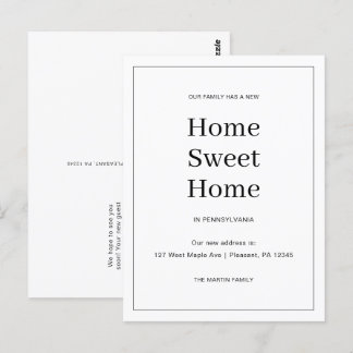 Zuhause Sweet Zuhause Neue Ankündigung zur Adresse Postkarte