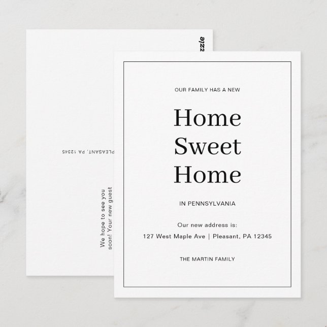 Zuhause Sweet Zuhause Neue Ankündigung zur Adresse Postkarte (Vorne/Hinten)