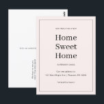 Zuhause Sweet Zuhause Neue Ankündigung zur Adresse Postkarte<br><div class="desc">Diese einfache, rot rosa bewegte Ansage Postkarte zeichnet sich durch ein klassisches Design mit fett formatierten. Diese minimalistisch pastellrosa Änderung der Adresse Ankündigung Postcard verfügt über einen gerahmten Rahmen und Neuigkeiten über Ihren großen Umzug auf eine neue Zuhause Sweet Zuhause. Auf der Rückseite dieser neuen Adresse neue Staat Ankündigung Postcard...</div>