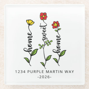 Zuhause Sweet Zuhause New Address Blume Glasuntersetzer
