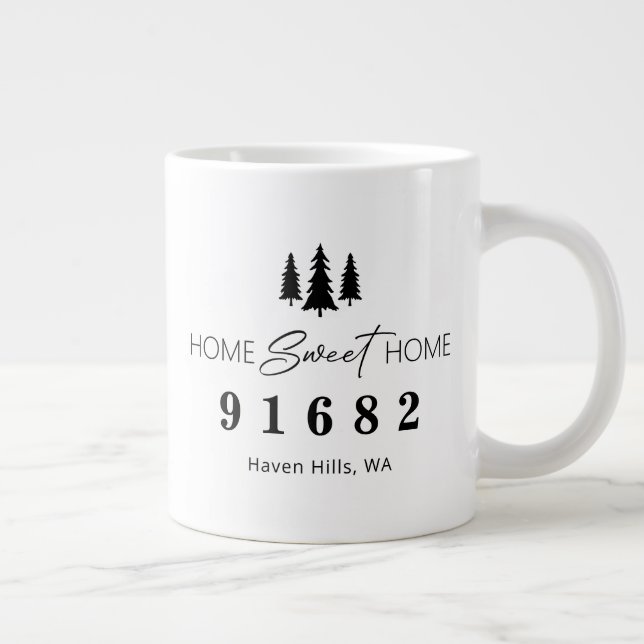 Zuhause Sweet Zuhause Personalisierter Zip-Code Jumbo-Tasse (Rechts)