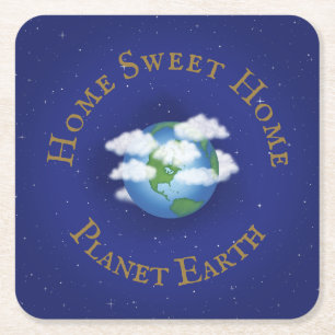 "Zuhause Sweet Zuhause Planet Earth" Whimsical Ast Rechteckiger Pappuntersetzer