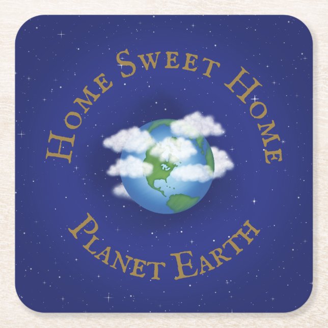 "Zuhause Sweet Zuhause Planet Earth" Whimsical Ast Rechteckiger Pappuntersetzer (Vorderseite)