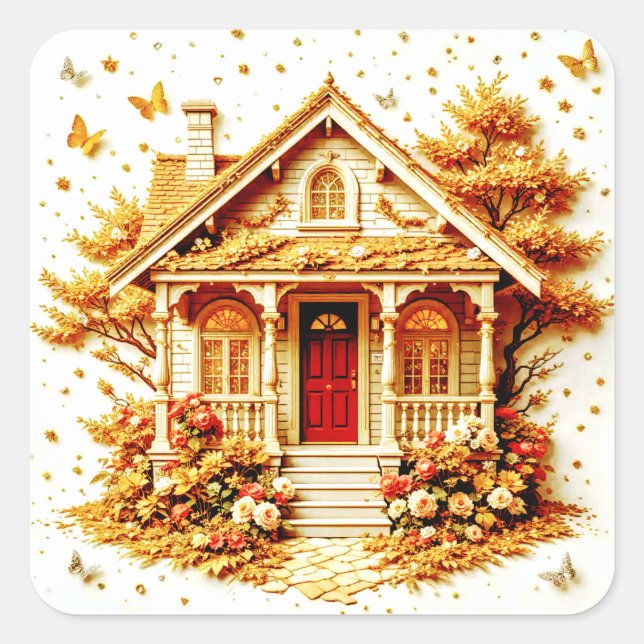 Zuhause Sweet Zuhause Quadratischer Aufkleber (Vorderseite)