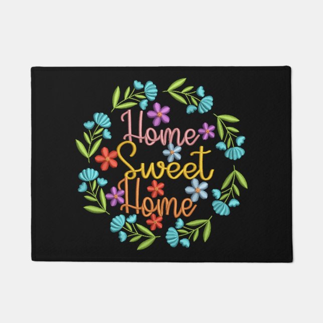 Zuhause Sweet Zuhause Quote Blume Wreath farbig Fußmatte (Vorderseite)
