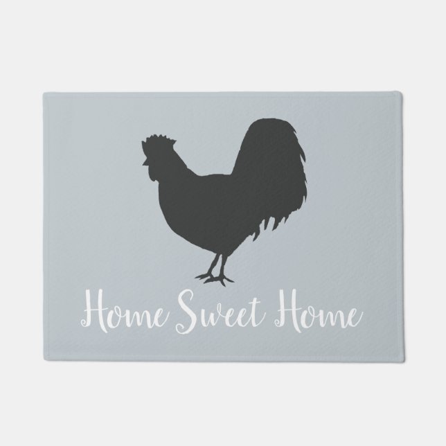 Zuhause Sweet Zuhause Rooster Gray Floor Mat Fußmatte (Vorderseite)